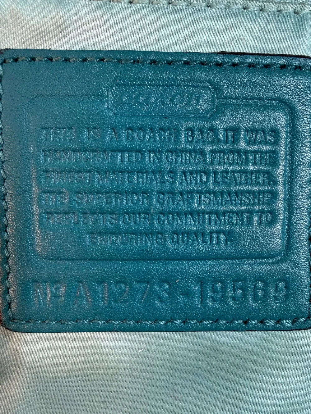 Coach F19569 Seafoam Green Large Patent Leather Tote Perforated Logo - Picture 3 of 10